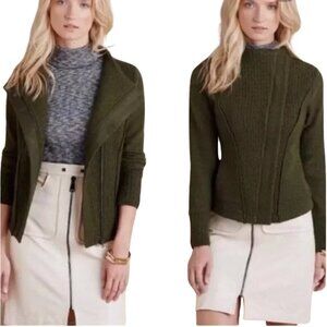Anthropologie Sparrow Textured Wool Knit Moto Jacket Women's XS Green Full Zip